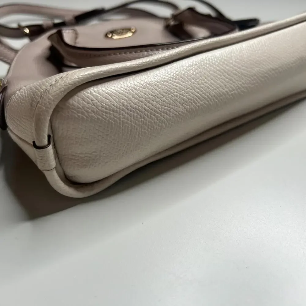 Coach Mini Cora‎ Domed Satchel Crossgrain Leather Bi-Color Taupe Cream